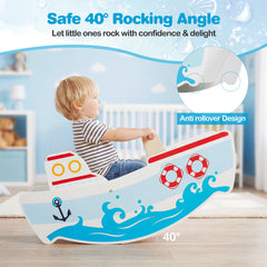 Rocking Ship for 1-5 Years Old Kids Wooden Rocking Horse Toy with Nautical Theme