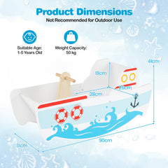 Rocking Ship for 1-5 Years Old Kids Wooden Rocking Horse Toy with Nautical Theme