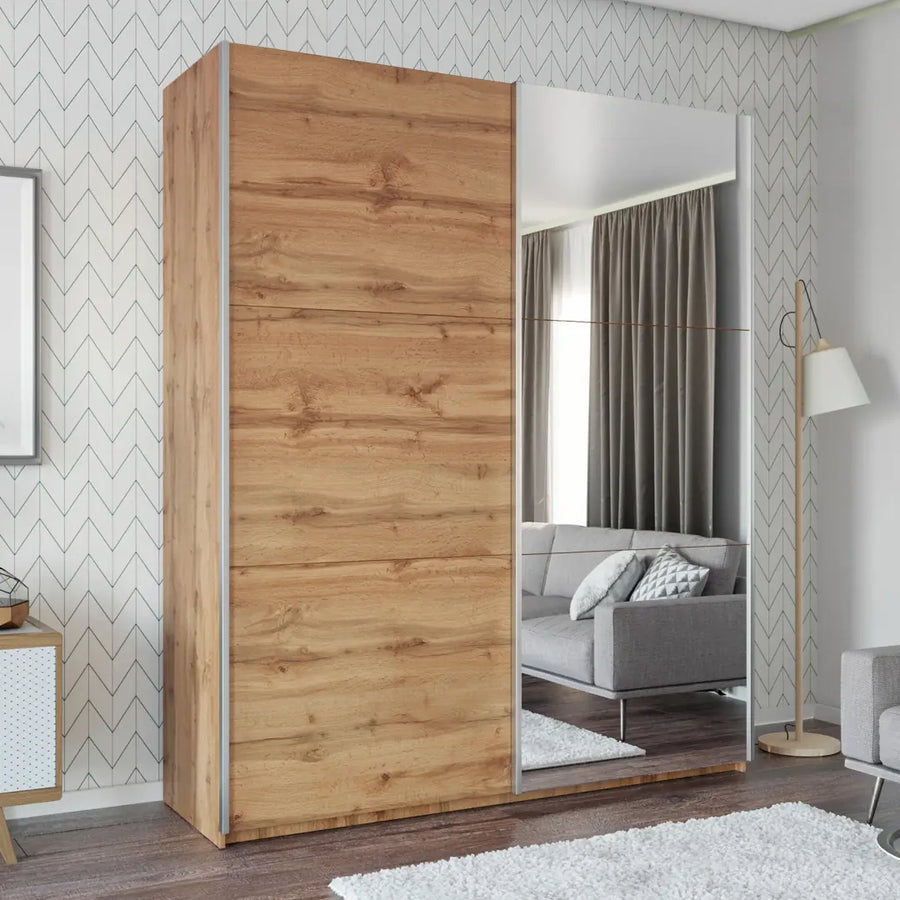 Rodos Sliding Door Wardrobe 200cm in Oak Wotan