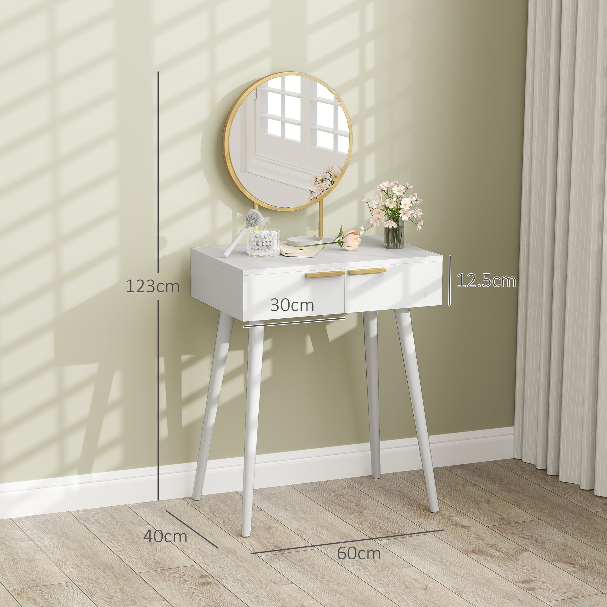 HOMCOM Elegant Dressing Table, with Round Mirror, 60 x 40 x 123 cm - White