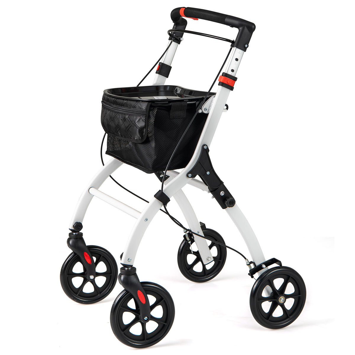 Rollator Walkers Lightweight Foldable Rolling Walker with Tray for Seniors-White