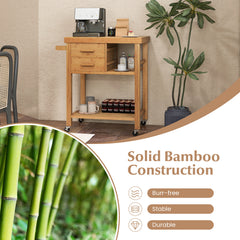 Rolling Bamboo Kitchen Island Cart with Drawers and Shelves