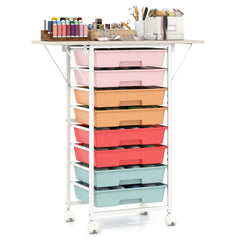 Rolling Cart with 8 Drawers and Foldable Side Panels for Dorm-Macaron