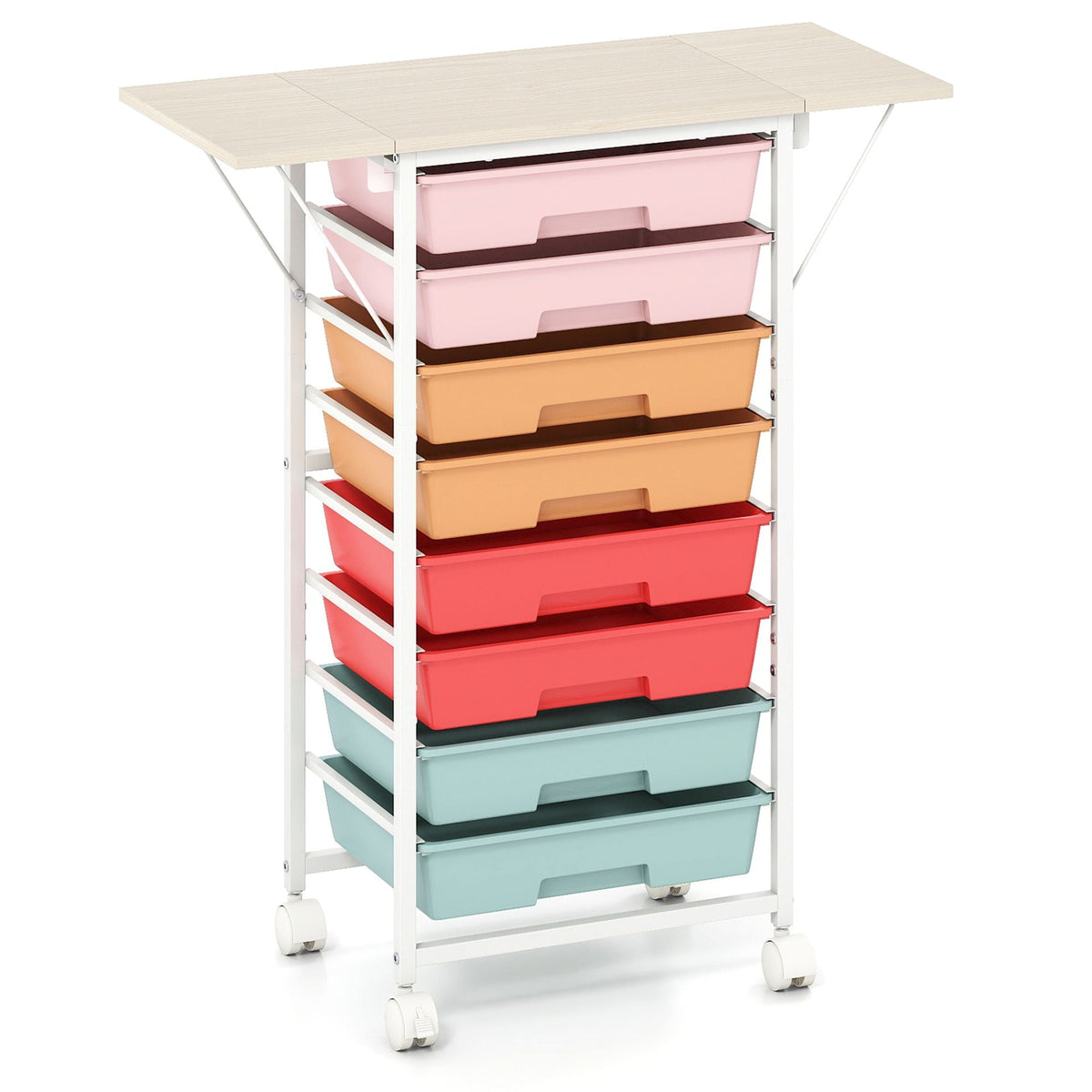Rolling Cart with 8 Drawers and Foldable Side Panels for Dorm-Macaron