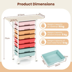 Rolling Cart with 8 Drawers and Foldable Side Panels for Dorm-Macaron