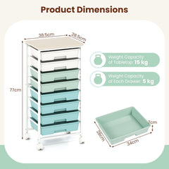 Rolling Cart with 8 Drawers and Lockable Wheels for Dorm-Green