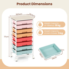 Rolling Cart with 8 Drawers and Lockable Wheels for Dorm- Macaron
