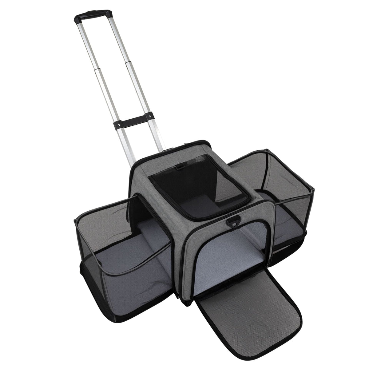 Rolling Cat Carrier with Wheels and Telescopic Handle in Grey, image 2