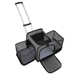 Rolling Cat Carrier with Wheels and Telescopic Handle in Grey, image 2