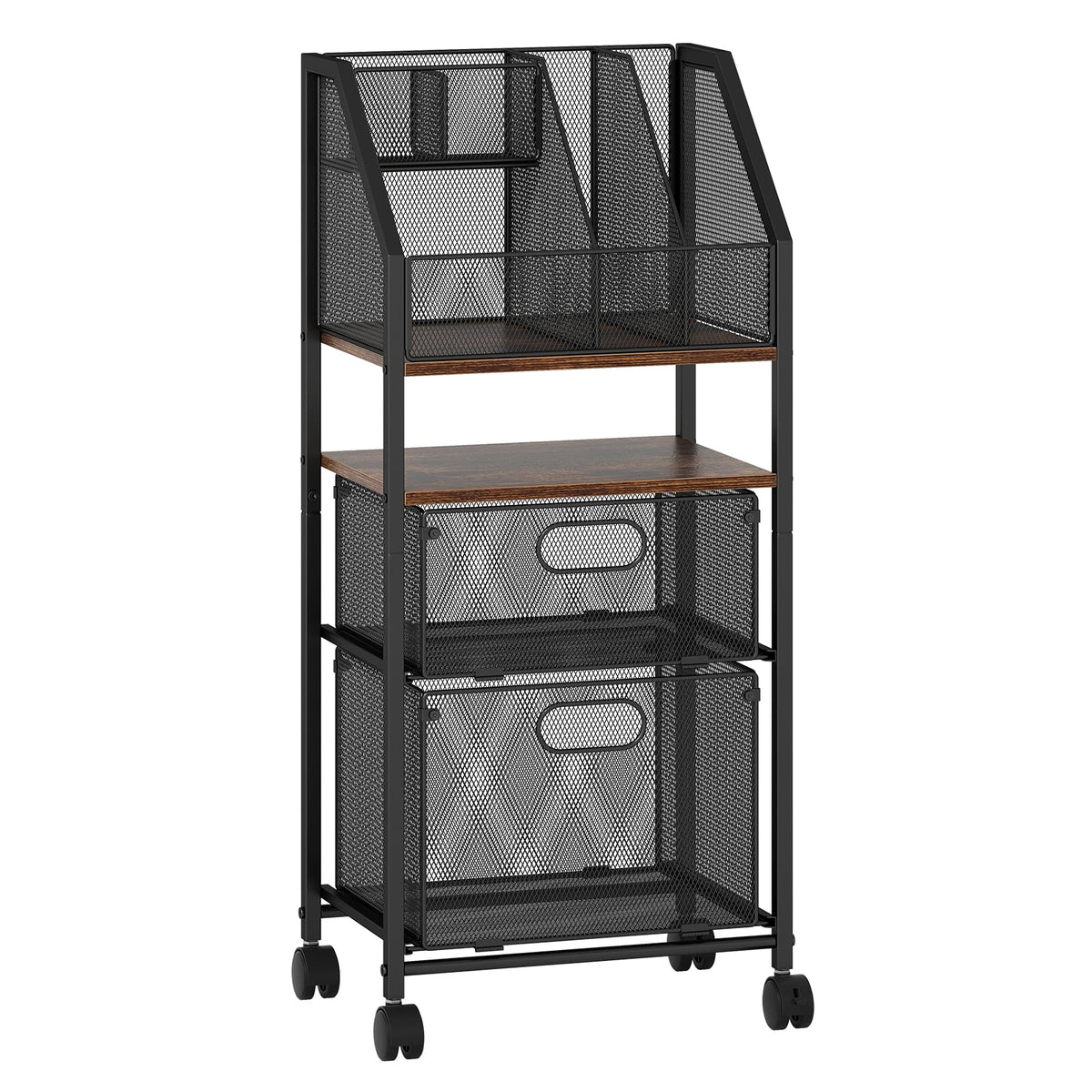 Rolling File Utility Cart with 2 Drawers and Lockable Wheels for Home Office-Rustic Brown