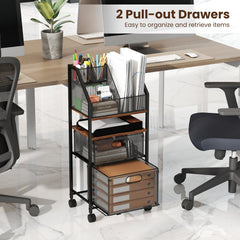 Rolling File Utility Cart with 2 Drawers and Lockable Wheels for Home Office-Rustic Brown