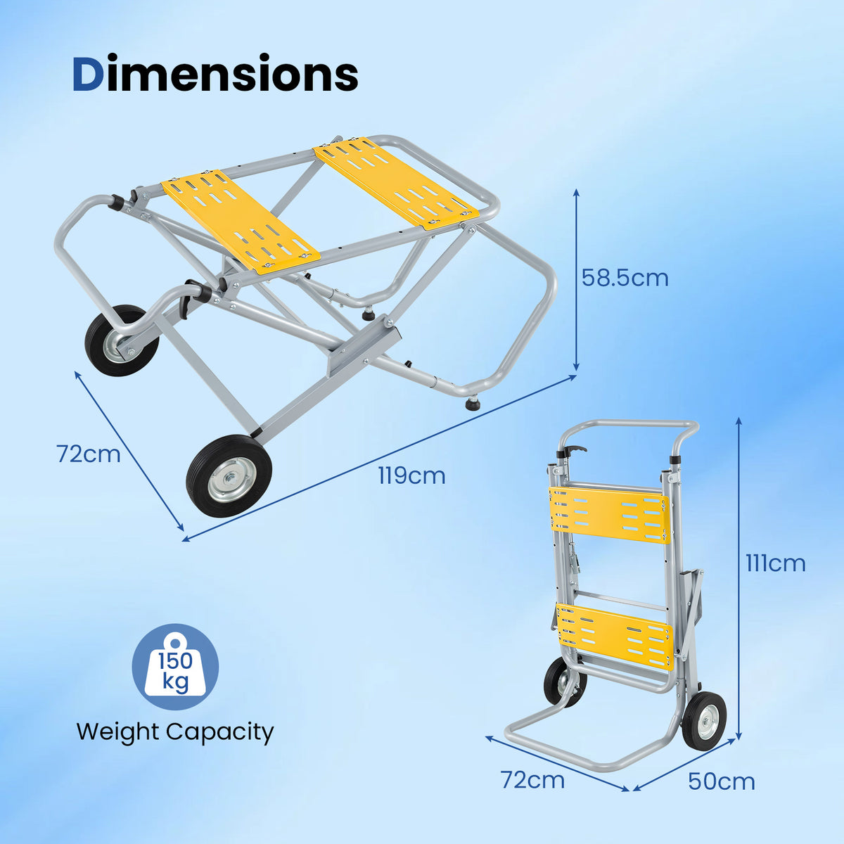 Rolling Foldable Heavy Duty Metal Base with 20cm Rubber Wheels-Yellow