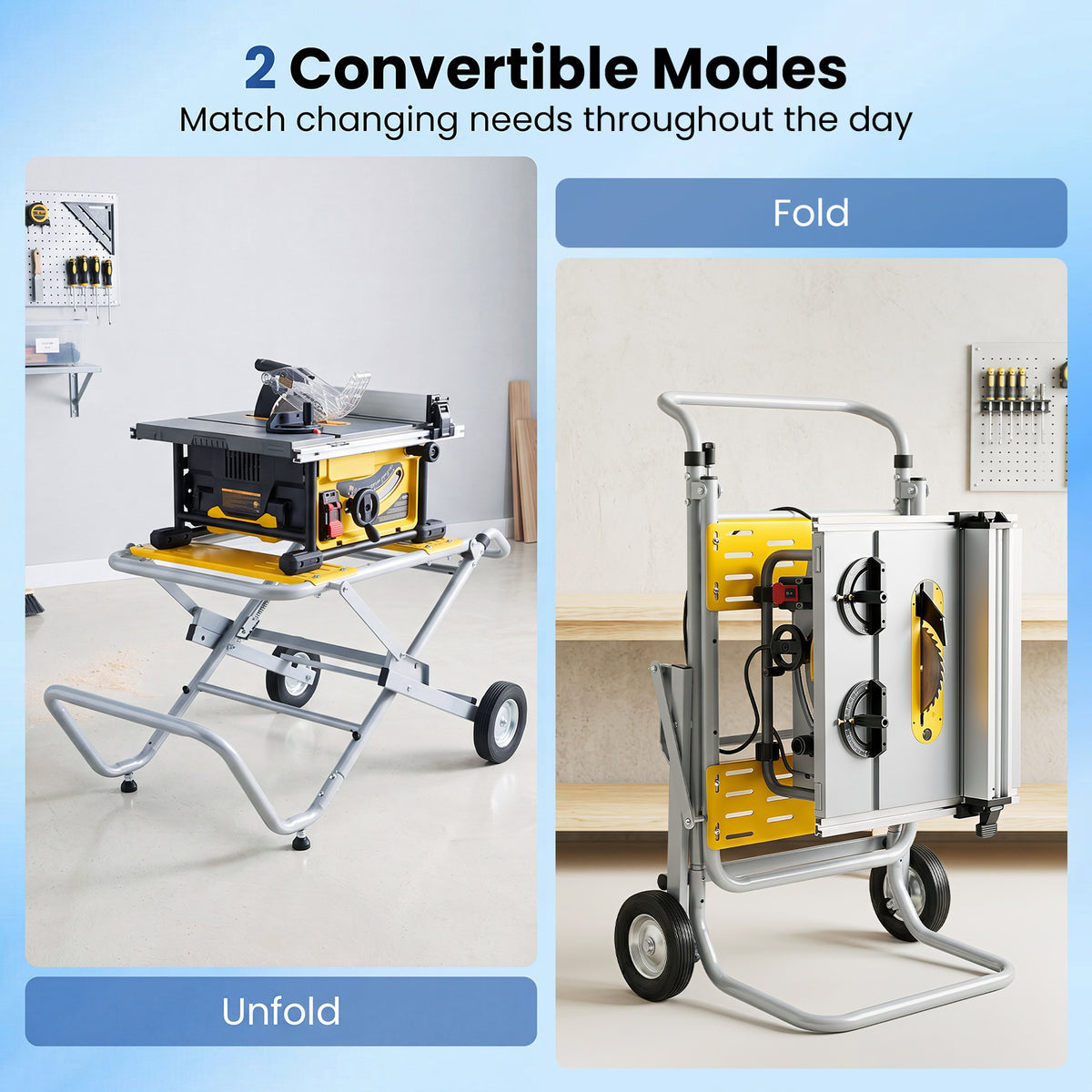 Rolling Foldable Heavy Duty Metal Base with 20cm Rubber Wheels-Yellow