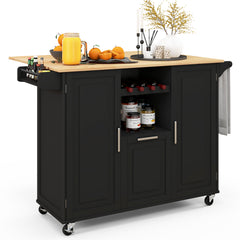 Rolling Kitchen Island Cart with Drop-Leaf Countertop-Black