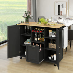 Rolling Kitchen Island Cart with Drop-Leaf Countertop-Black