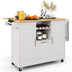 Rolling Kitchen Island Cart with Drop-Leaf Countertop-White
