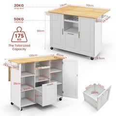 Rolling Kitchen Island Cart with Drop-Leaf Countertop-White