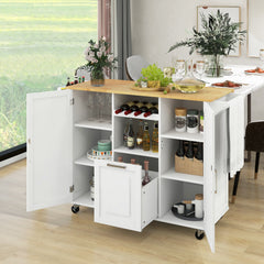Rolling Kitchen Island Cart with Drop-Leaf Countertop-White