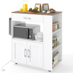 Rolling Kitchen Island with Built-in Charging Station and Lockable Wheels-Natural & White