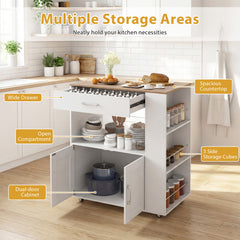 Rolling Kitchen Island with Built-in Charging Station and Lockable Wheels-Natural & White