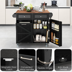 Rolling Kitchen Island with Drop Leaf Kitchen Cart with Tilt Out Trash Can Cabinet-Black