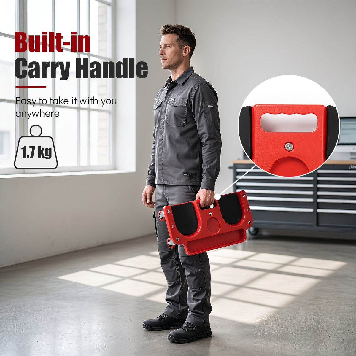 Rolling Knee Creeper with 360° Swivel Casters-Red