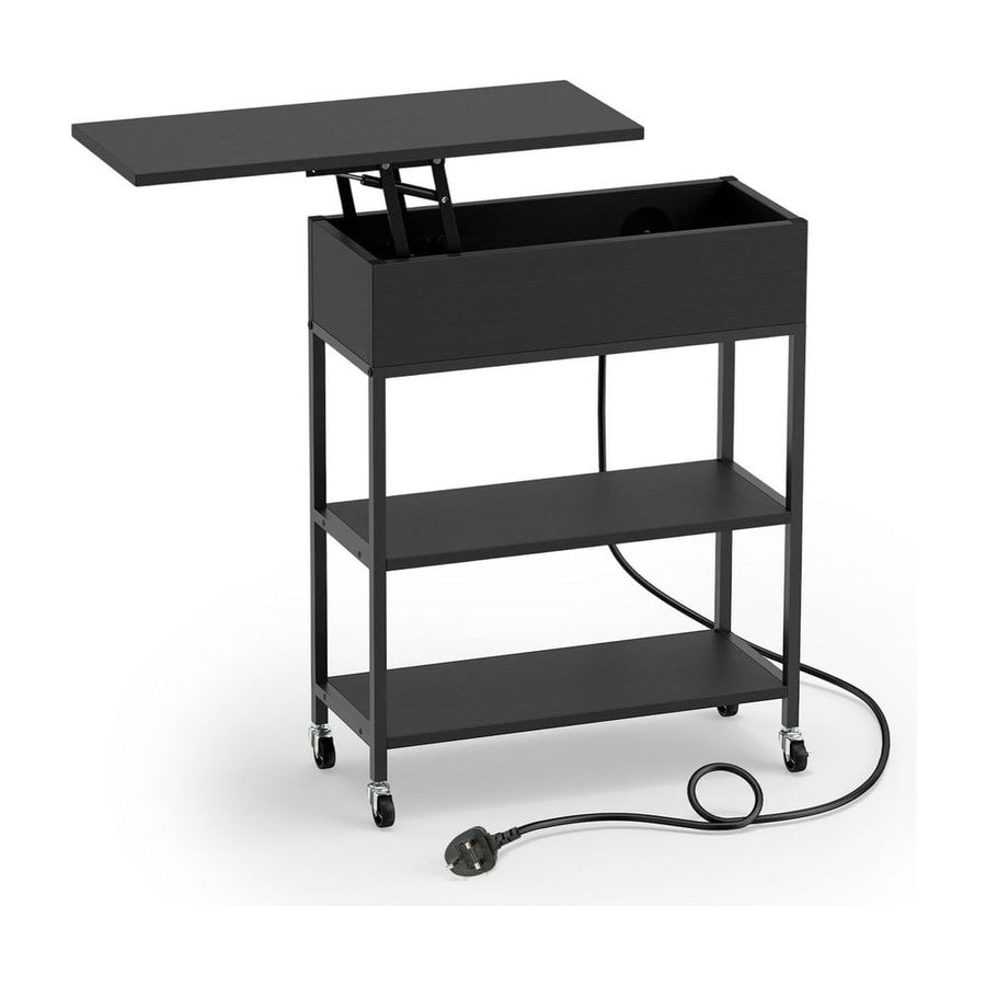 Rolling Lift Top End Table with Charging Station & Hidden Compartment for Living Room-Black