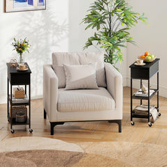 Rolling Lift Top End Table with Charging Station & Hidden Compartment for Living Room-Black