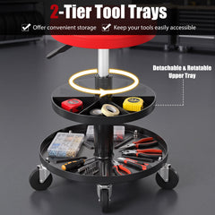 Rolling Mechanic Stool with Wheels and 42-56 cm Adjustable Seat-Red