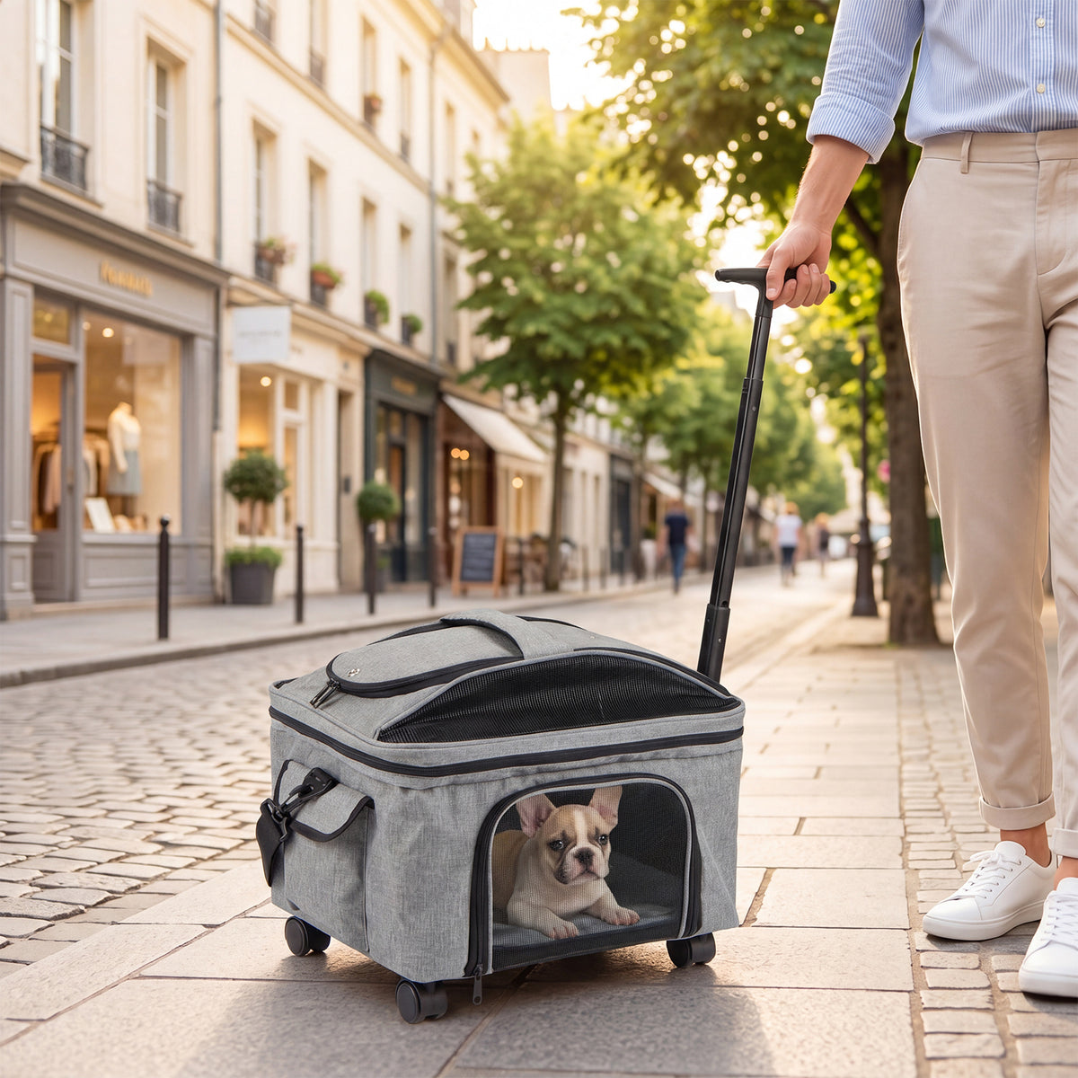 Rolling Pet Carrier with Telescopic Handle and Washable Pad Foldable