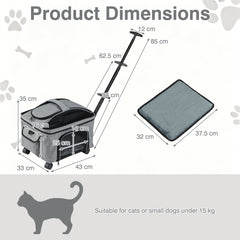 Rolling Pet Carrier with Telescopic Handle and Washable Pad Foldable