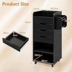 Rolling Storage Cart with 3 Drawers & 2 Shelves and Dowel Rods for Kitchen-Black