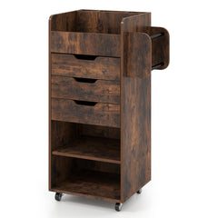 Rolling Storage Cart with 3 Drawers & 2 Shelves and Dowel Rods for Kitchen-Rustic Brown