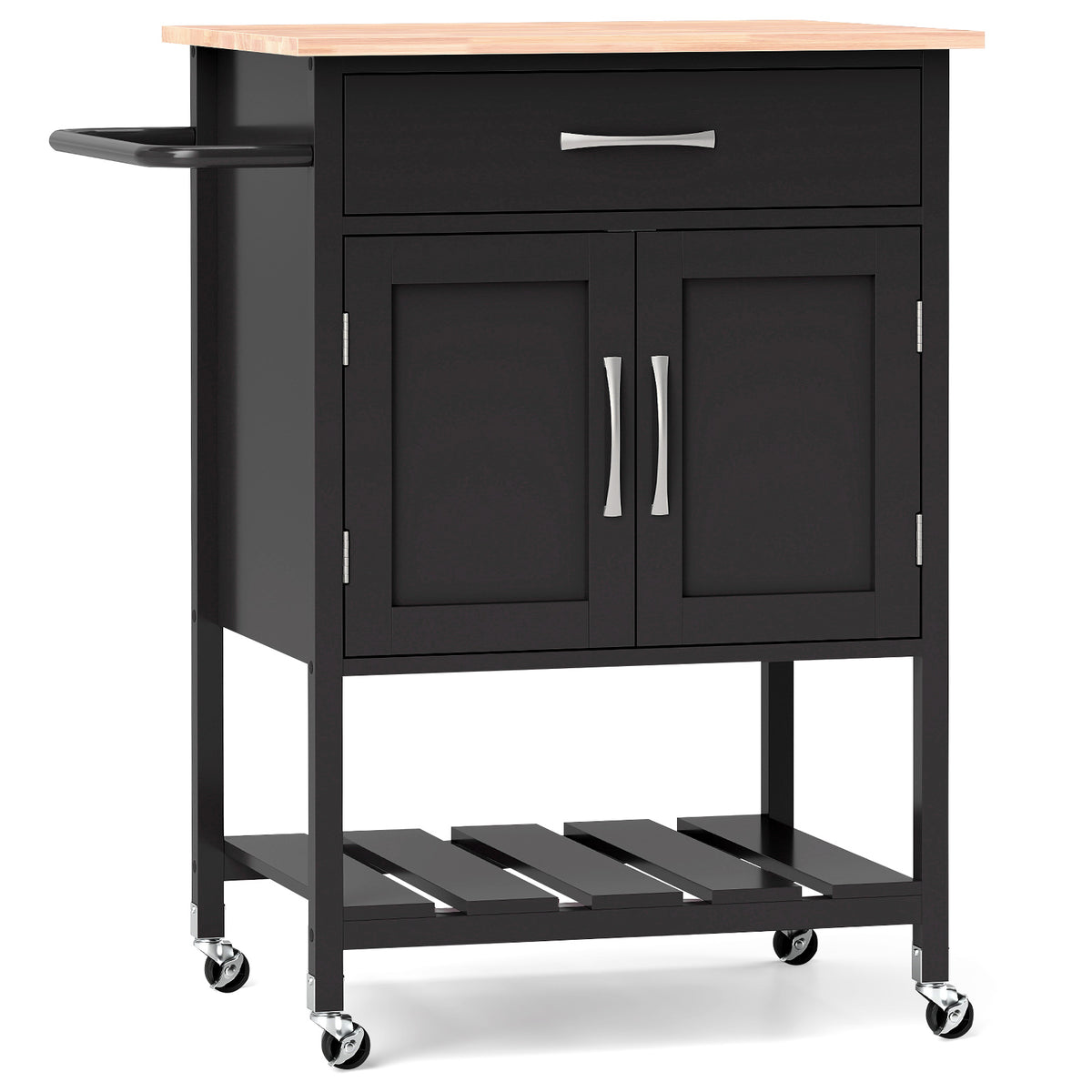 Rolling Kitchen Island Cart with Drawer and 2-Door Storage Cabinet-Black