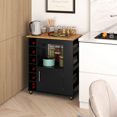 Rolling Kitchen Island with Storage and Towel Rack-Black