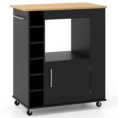 Rolling Kitchen Island with Storage and Towel Rack-Black