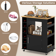 Rolling Kitchen Island with Storage and Towel Rack-Black