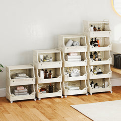 3/4/5/6 Tier Rolling Laundry Basket with Wheels and Handles for Laundry Room-Beige-6-Tier