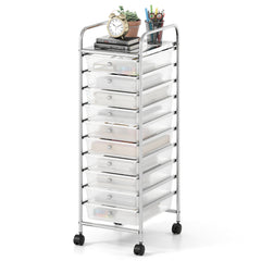 10-Drawer Rolling Storage Cart with Lockable Wheels and Removable Drawers-White