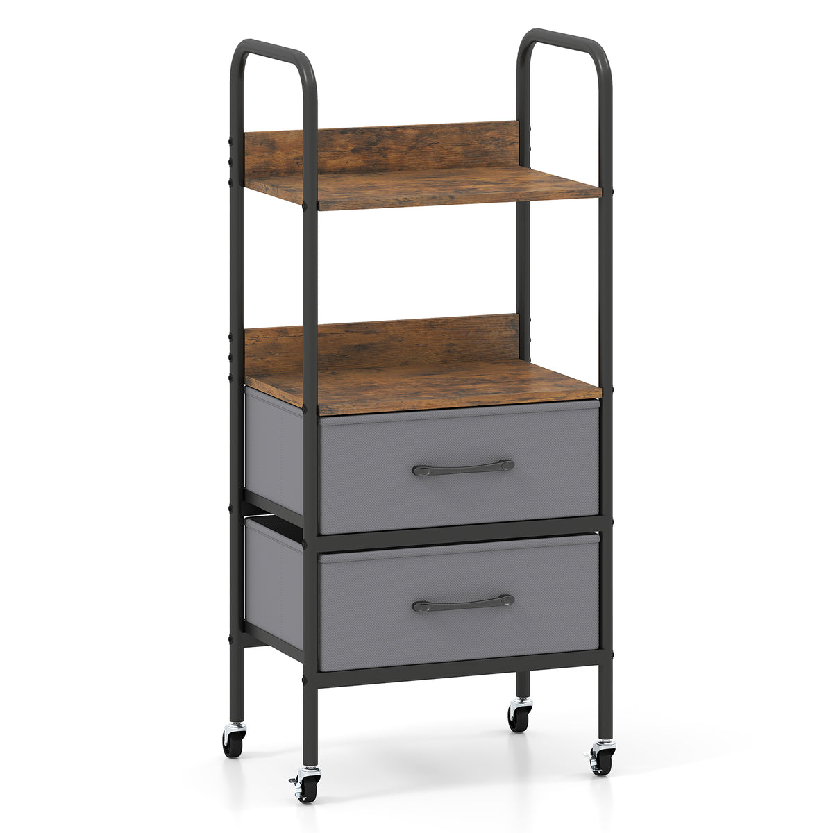 Rolling Utility Storage Cart Mobile Printer Stand with 2 Open Shelves-Brown