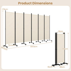 Room Divider 6-Panel Folding Privacy Screen with Lockable Rolling Wheels-Beige