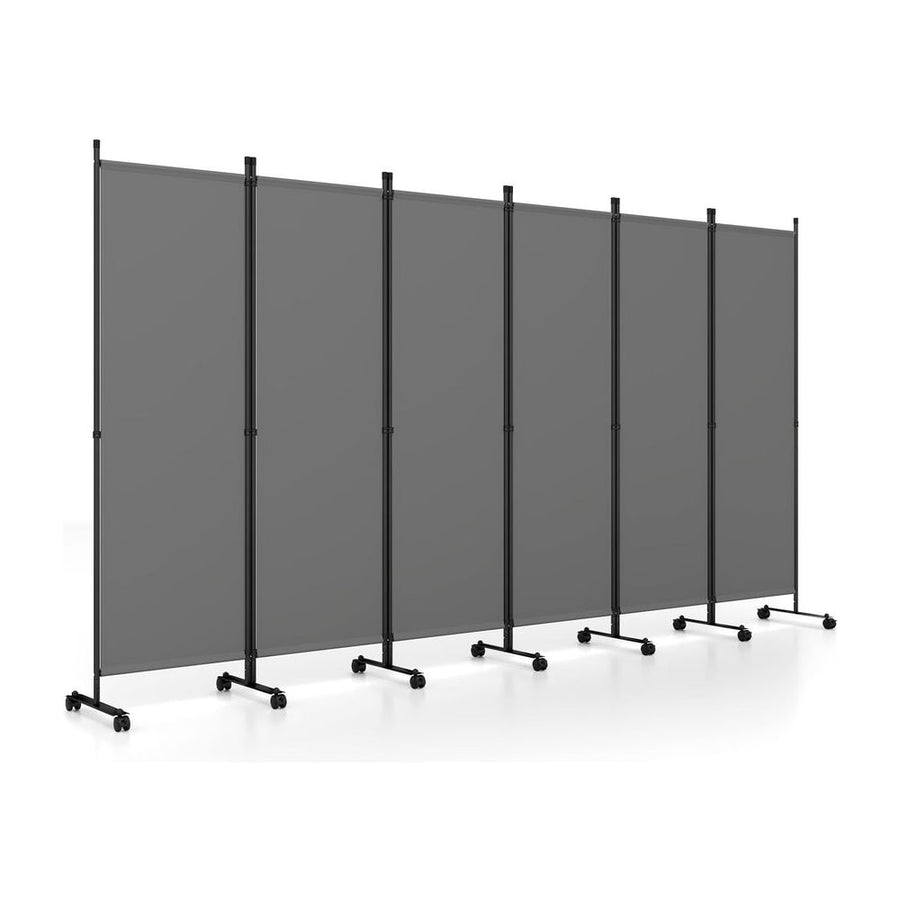 Room Divider 6-Panel Folding Privacy Screen with Lockable Rolling Wheels-Grey