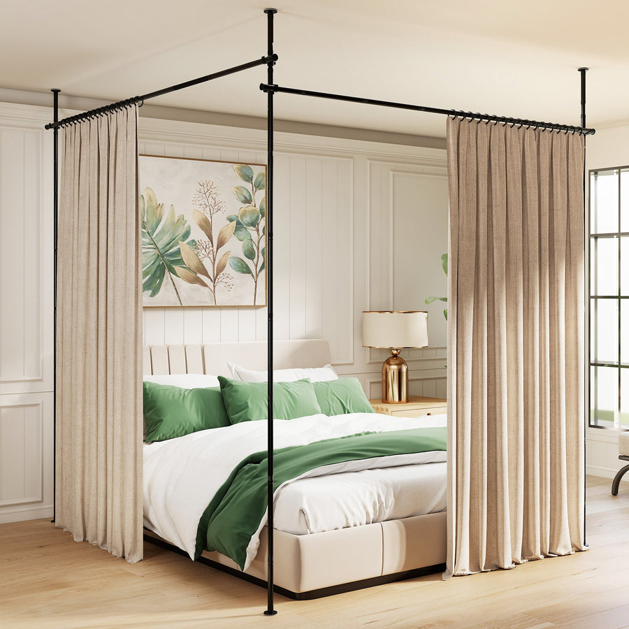Room Divider Curtain Rod Adjustable Floor in Black