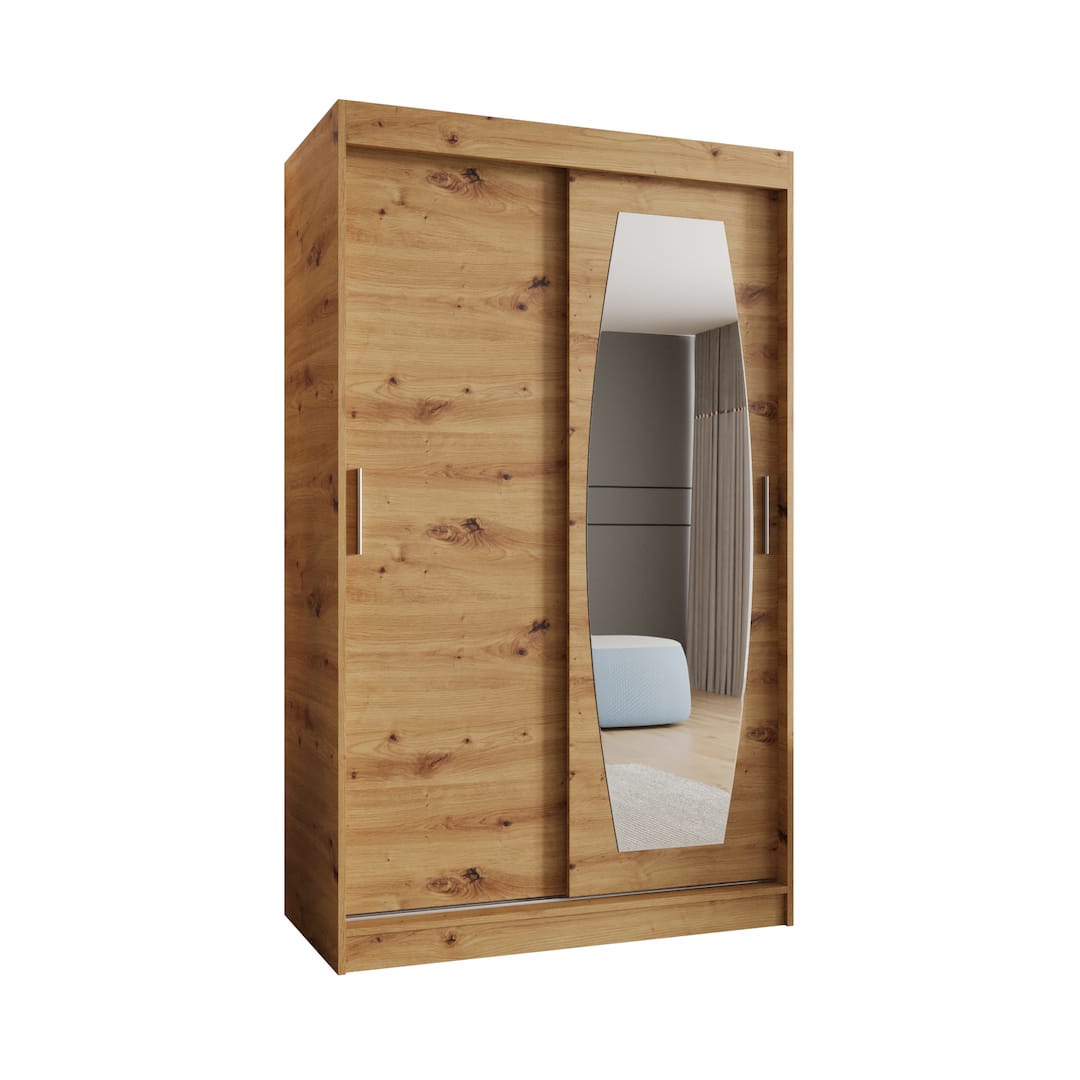 The sliding door wardrobe in a wood effect finish shown from the front