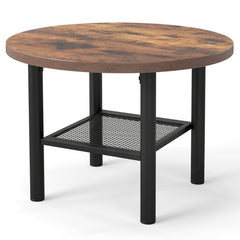 Round Coffee Table 2-Tier Modern Circular Center Table with Storage Shelf-Rustic Brown