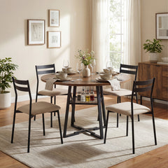 Round Dining Table for 4-6 120 CM Dining Room Table with Storage Shelf and Metal Legs-Brown