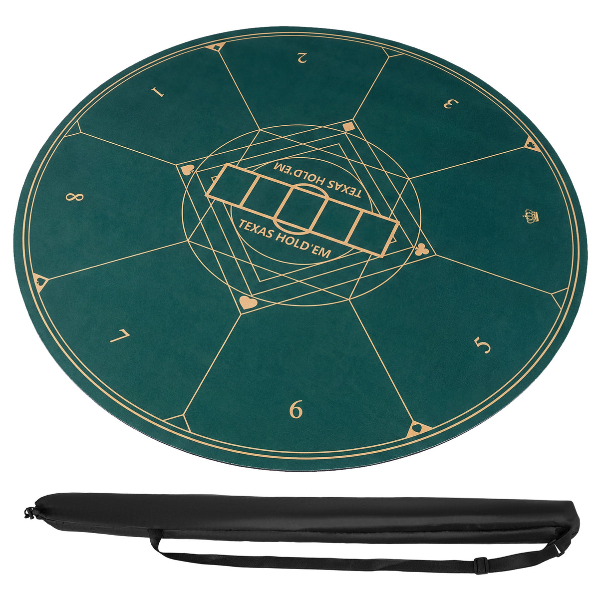 Round Poker Mat for Texas Hold'em 40 Inches Portable Anti-Slip Rubber Base Table Layout-Green
