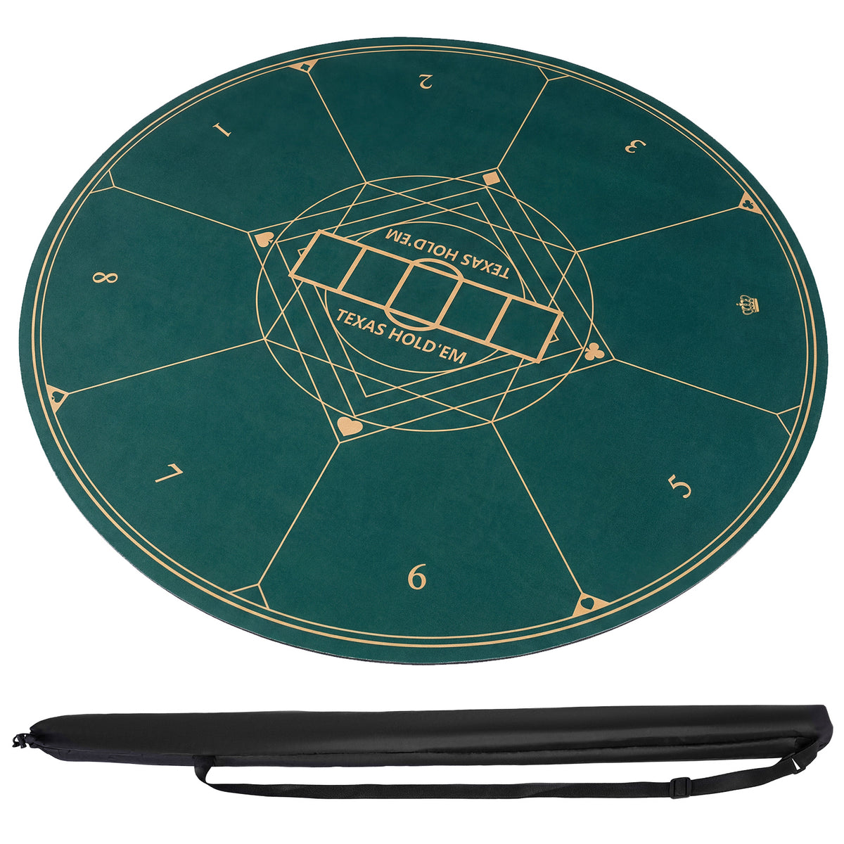 Round Poker Mat for Texas Hold'em 47" Portable Anti-Slip Rubber Base Table Layout-Green