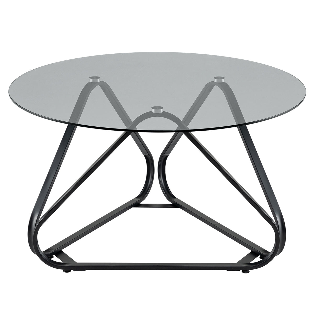 Round Tempered Glass Coffee Table with Triangle Metal Frame for Living Room-Black