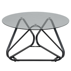 Round Tempered Glass Coffee Table with Triangle Metal Frame for Living Room-Black